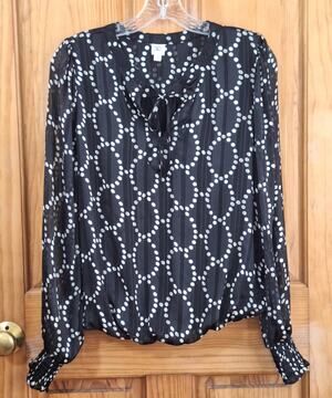 Autres Filles Blouse Womens Small Black Cream Sheer Chiffon Coquette Angelcore